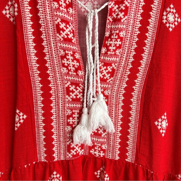 SHEIN Red & White Stamped Embroidery Pattern Women's Tunic Top Size XL EUC - Picture 3 of 5